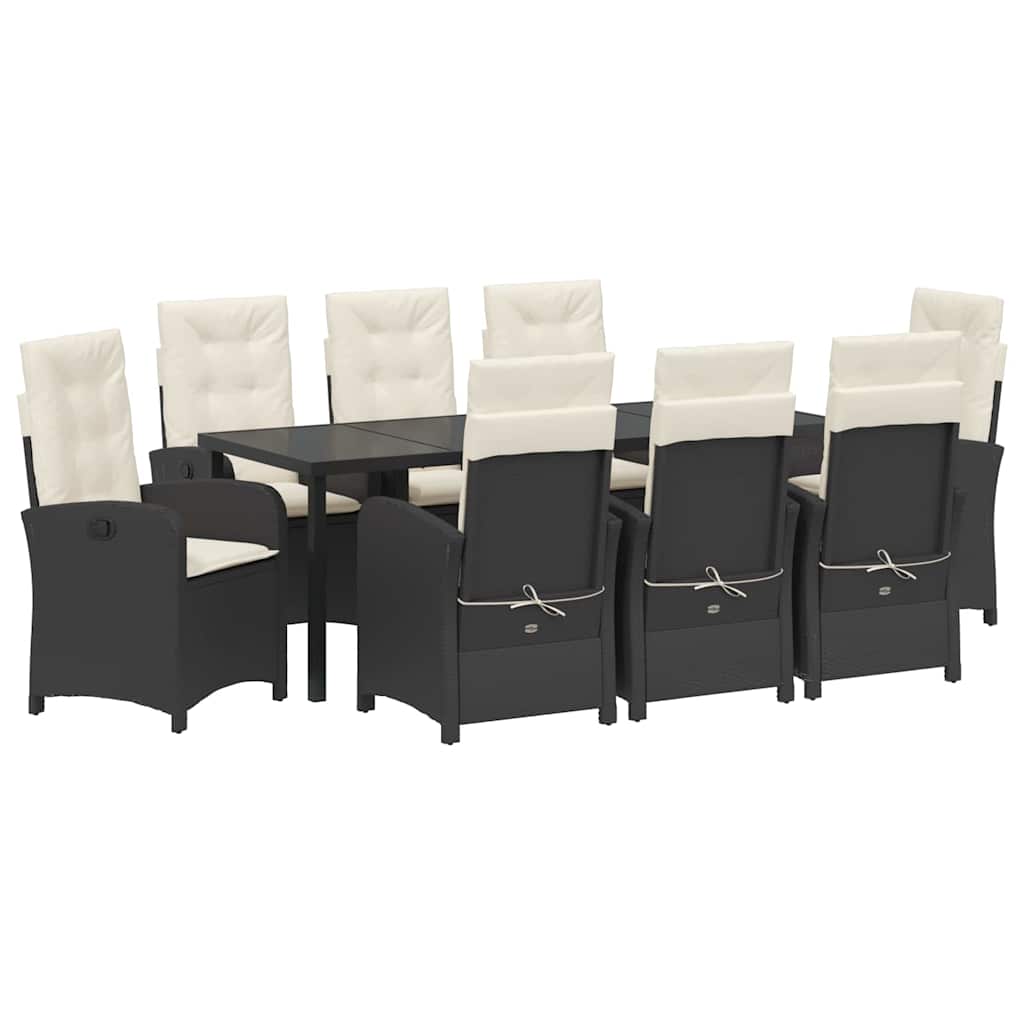 vidaXL Zestaw do jadalni w ogrodzie z poduszką 9 pcs Czarny polirattan