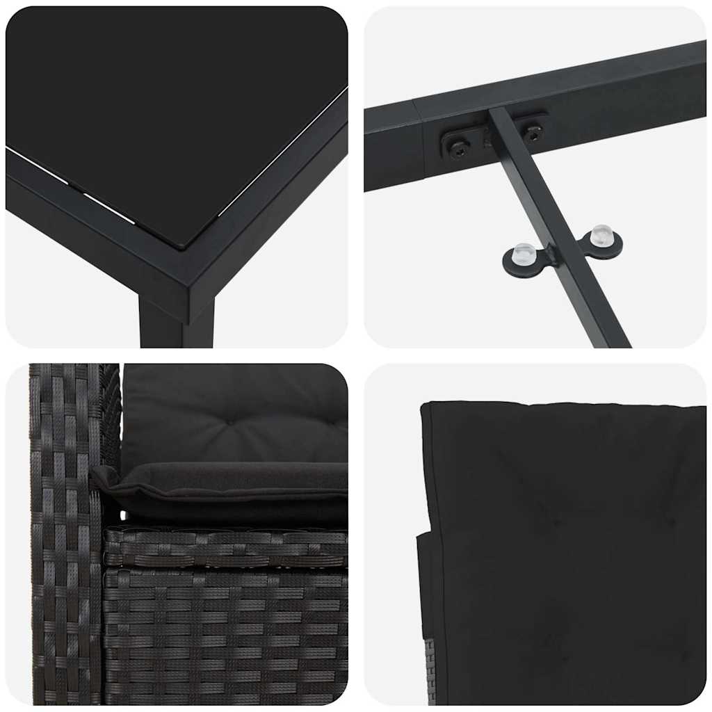 vidaXL Zestaw do jadalni w ogrodzie z poduszką 7 pcs Czarny polirattan