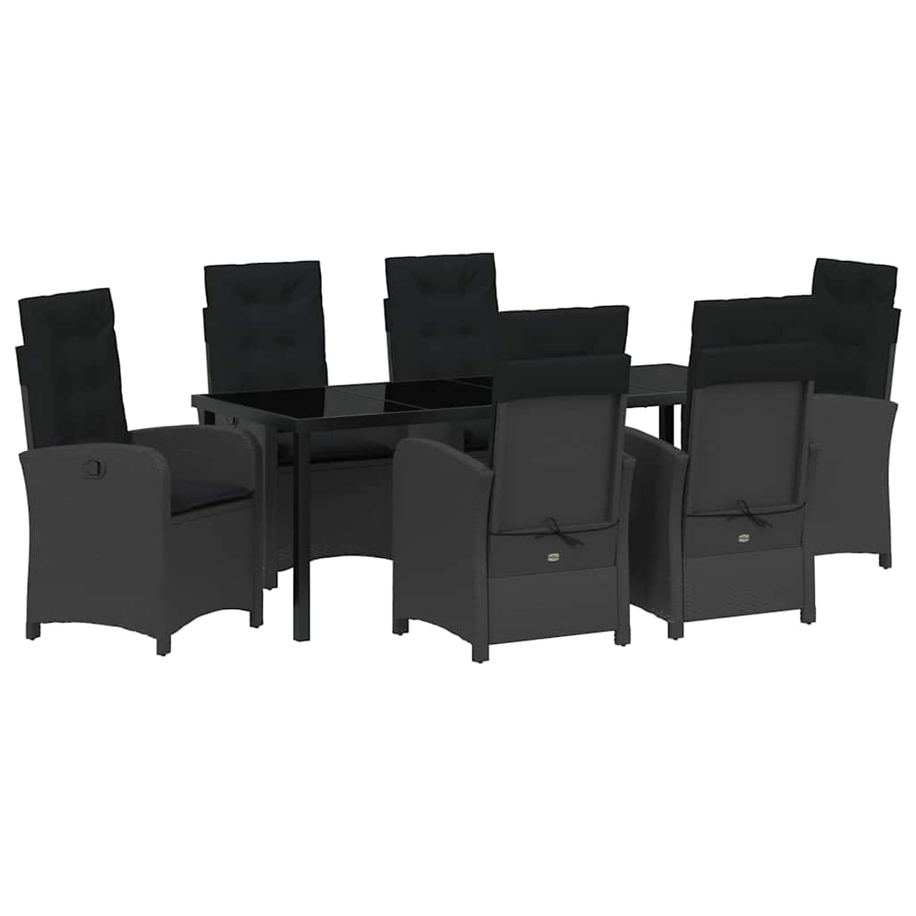 vidaXL Zestaw do jadalni w ogrodzie z poduszką 7 pcs Czarny polirattan