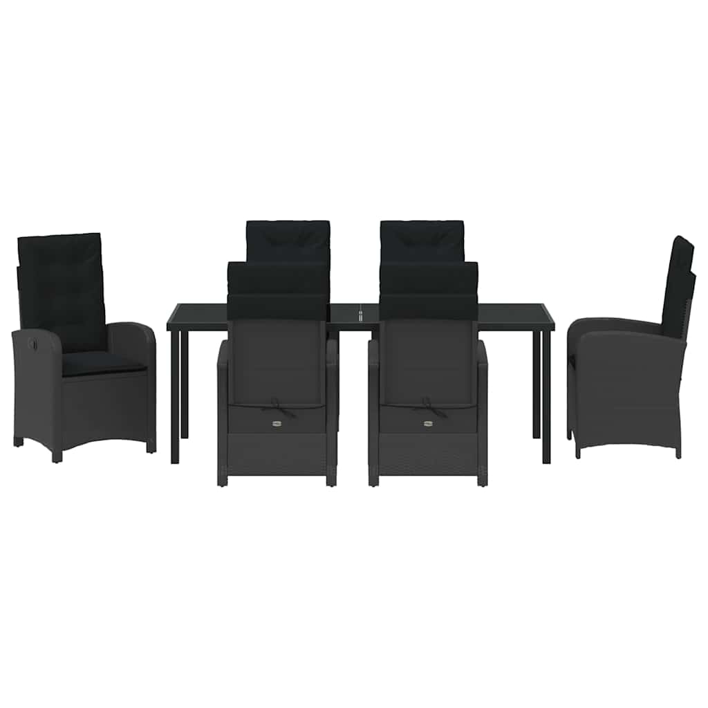 vidaXL Zestaw do jadalni w ogrodzie z poduszką 7 pcs Czarny polirattan