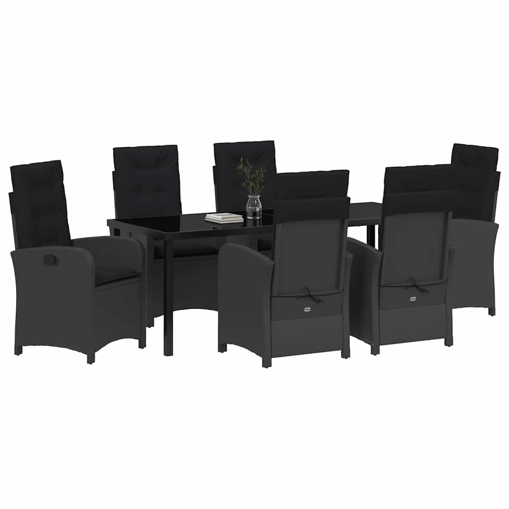 vidaXL Zestaw do jadalni w ogrodzie z poduszką 7 pcs Czarny polirattan