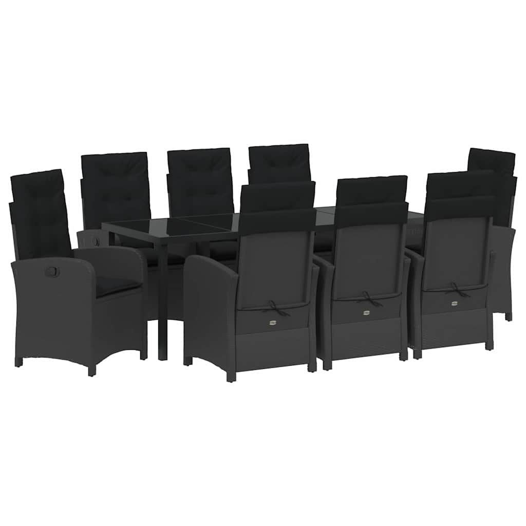 vidaXL Zestaw do jadalni w ogrodzie z poduszką 9 pcs Czarny polirattan
