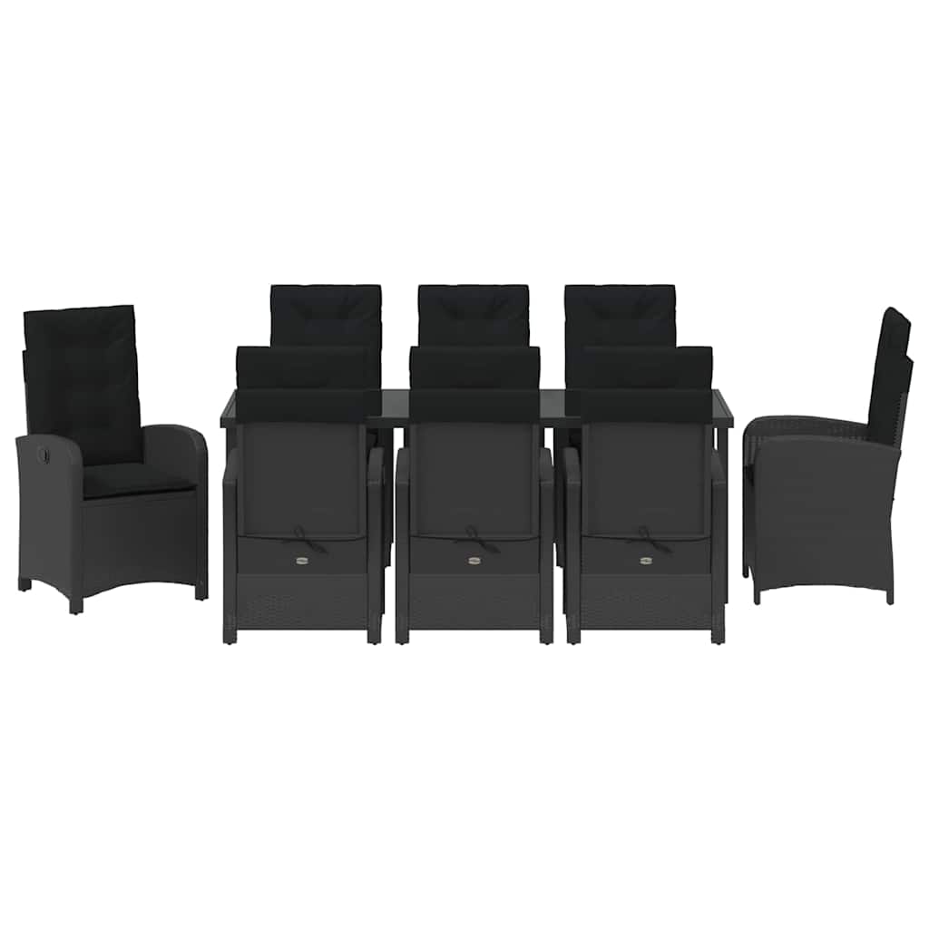 vidaXL Zestaw do jadalni w ogrodzie z poduszką 9 pcs Czarny polirattan