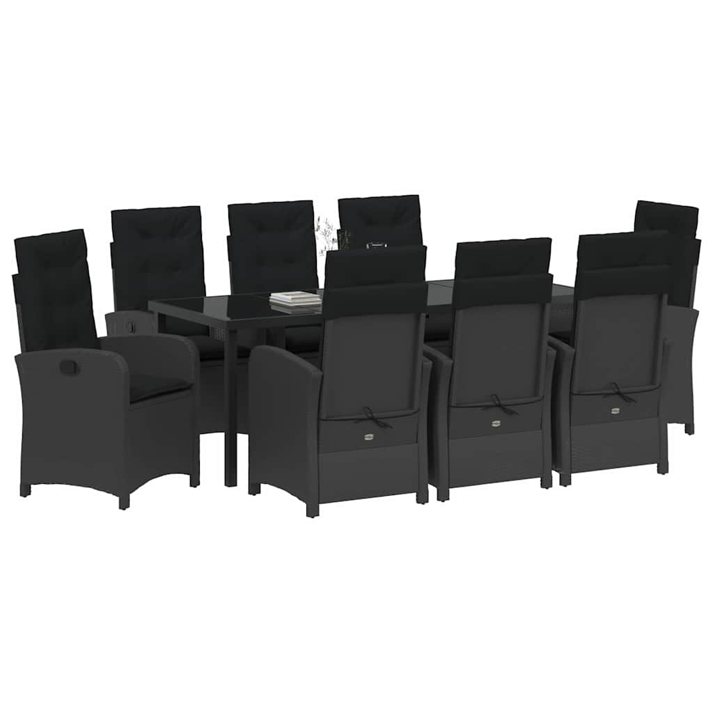 vidaXL Zestaw do jadalni w ogrodzie z poduszką 9 pcs Czarny polirattan