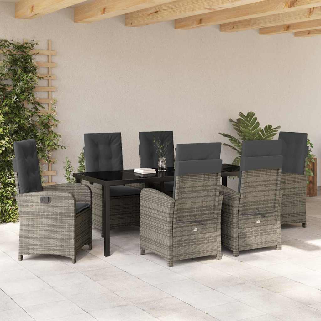 vidaXL Zestaw do jadalni w ogrodzie z poduszką 7 pcs Szary polirattan