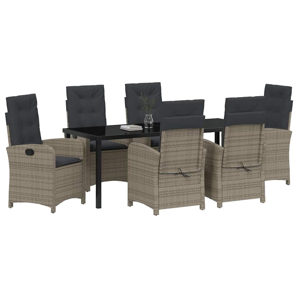 vidaXL Zestaw do jadalni w ogrodzie z poduszką 7 pcs Szary polirattan