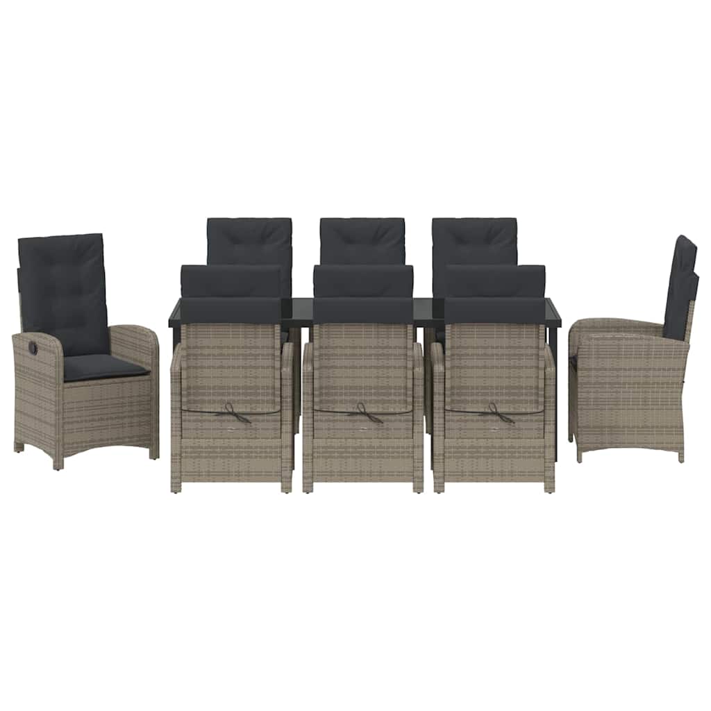 vidaXL Zestaw do jadalni w ogrodzie z poduszką 9 pcs Szary polirattan