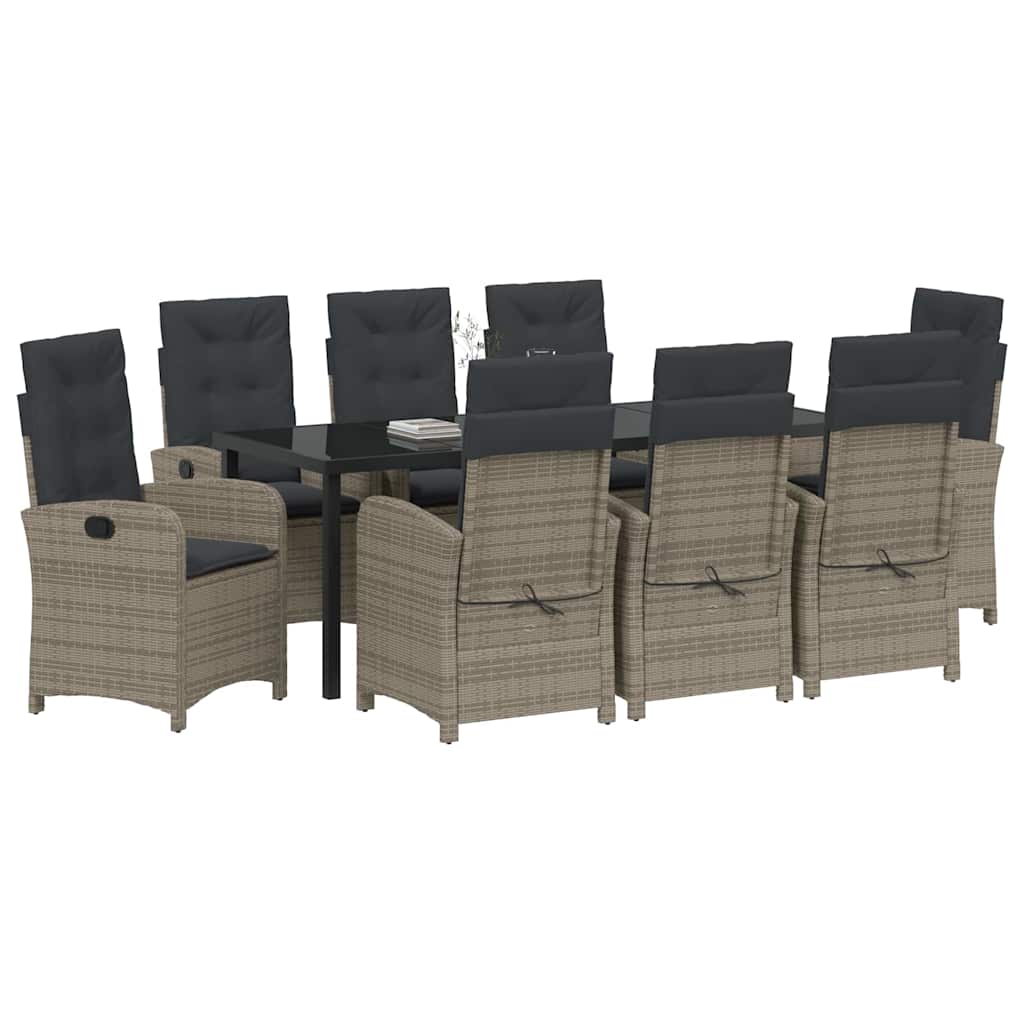 vidaXL Zestaw do jadalni w ogrodzie z poduszką 9 pcs Szary polirattan