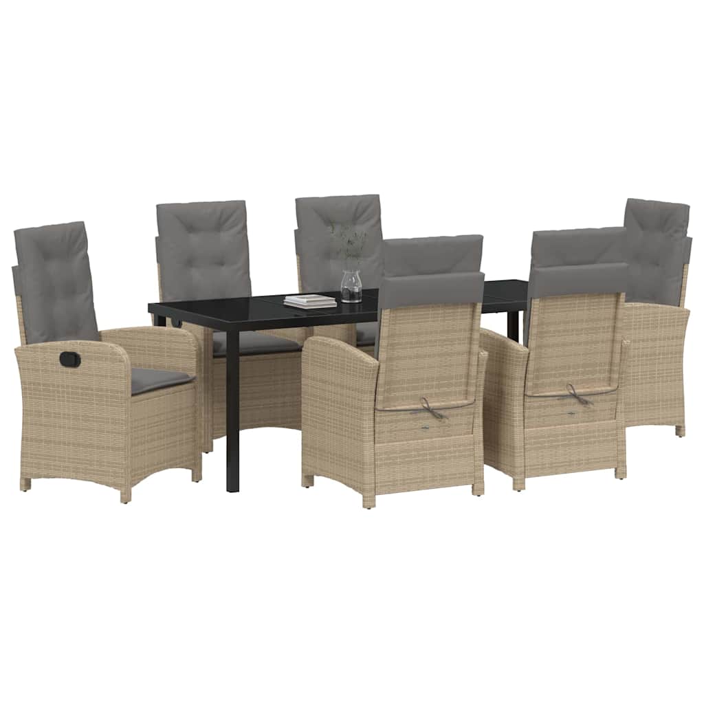 vidaXL Zestaw do jadalni w ogrodzie z poduszką 7 pcs Beżowy polirattan