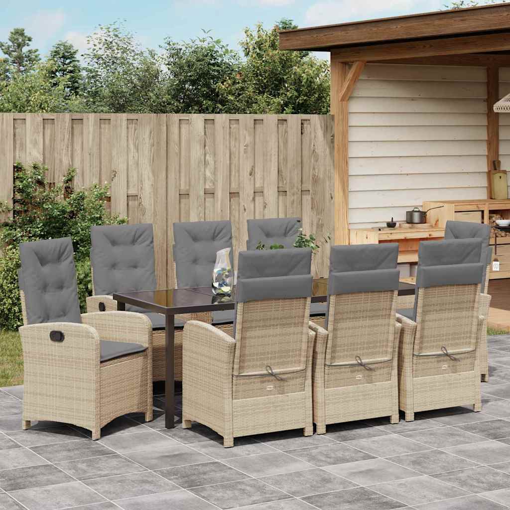 vidaXL Zestaw do jadalni w ogrodzie z poduszką 9 pcs Beżowy polirattan