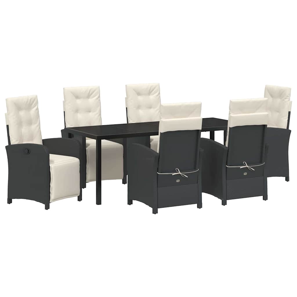 vidaXL Zestaw do jadalni w ogrodzie z poduszką 7 pcs Czarny polirattan