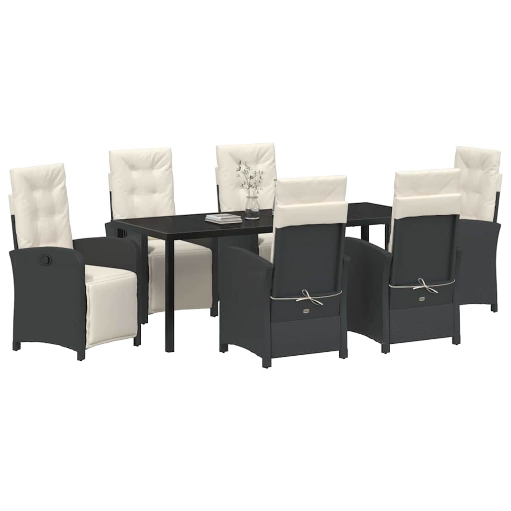 vidaXL Zestaw do jadalni w ogrodzie z poduszką 7 pcs Czarny polirattan