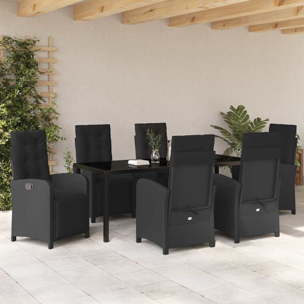 vidaXL Zestaw do jadalni w ogrodzie z poduszką 7 pcs Czarny polirattan