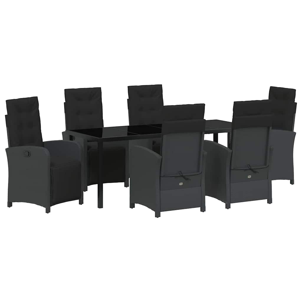 vidaXL Zestaw do jadalni w ogrodzie z poduszką 7 pcs Czarny polirattan