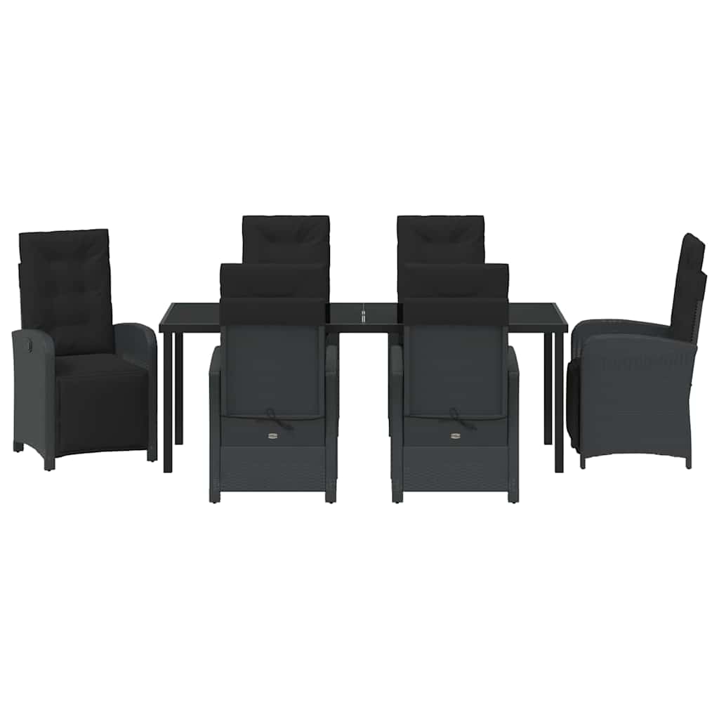 vidaXL Zestaw do jadalni w ogrodzie z poduszką 7 pcs Czarny polirattan