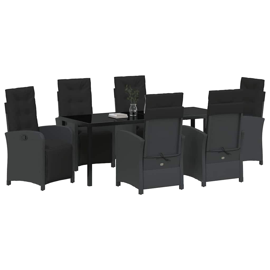 vidaXL Zestaw do jadalni w ogrodzie z poduszką 7 pcs Czarny polirattan