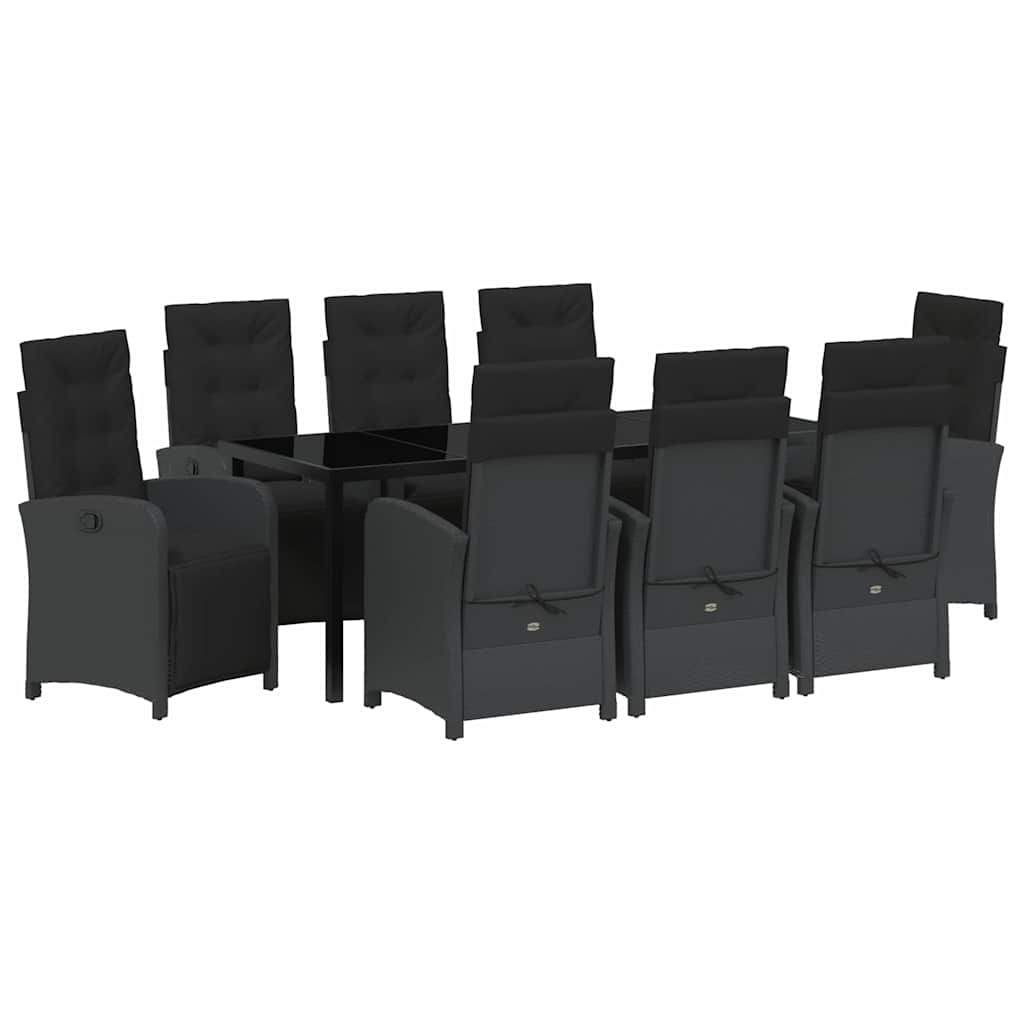 vidaXL Zestaw do jadalni w ogrodzie z poduszką 9 pcs Czarny polirattan