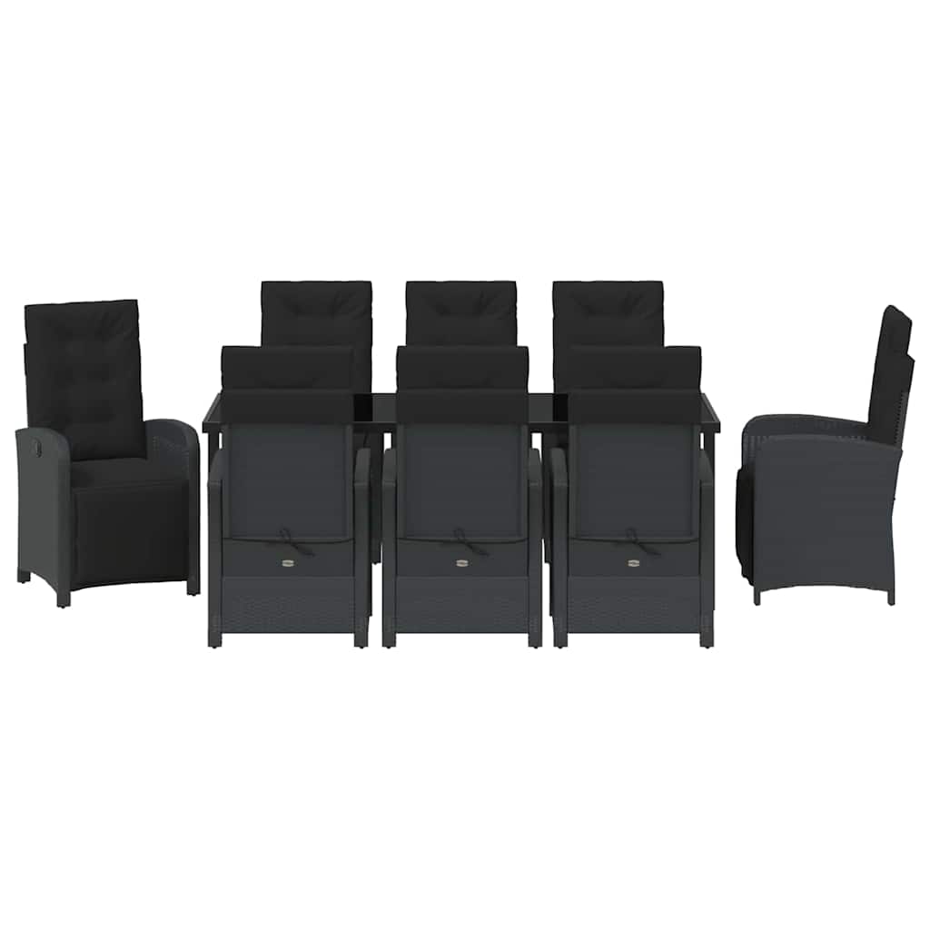 vidaXL Zestaw do jadalni w ogrodzie z poduszką 9 pcs Czarny polirattan
