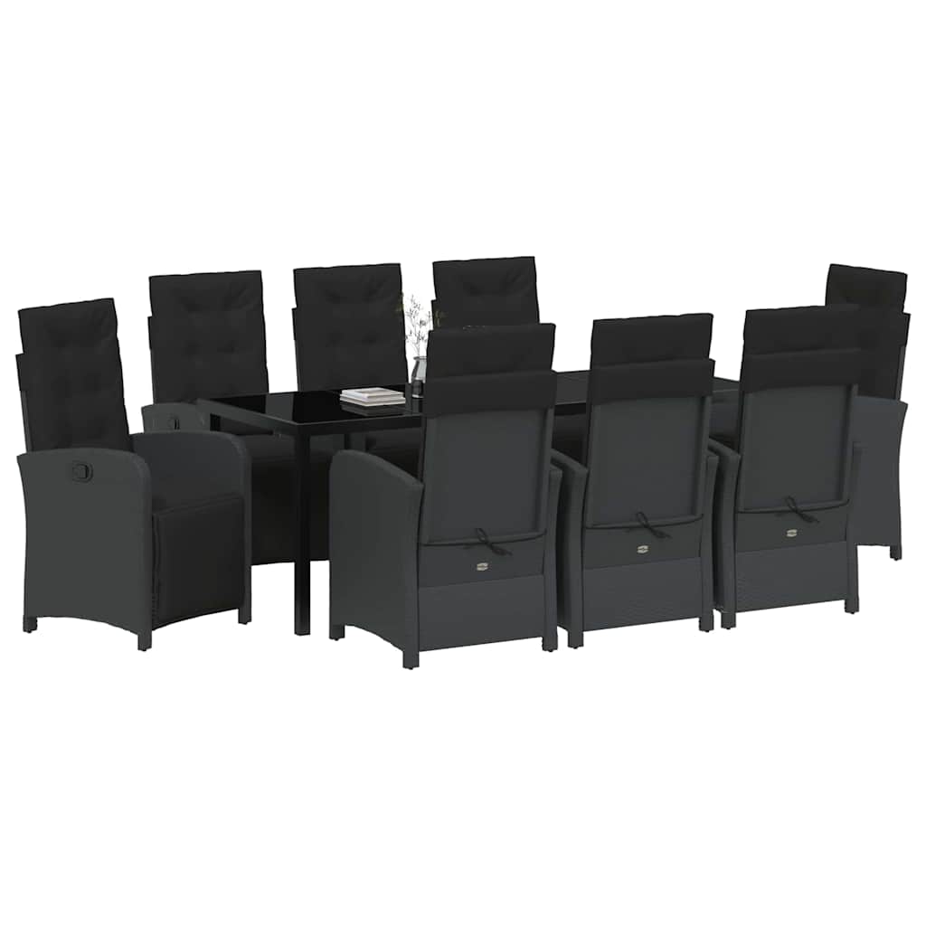 vidaXL Zestaw do jadalni w ogrodzie z poduszką 9 pcs Czarny polirattan