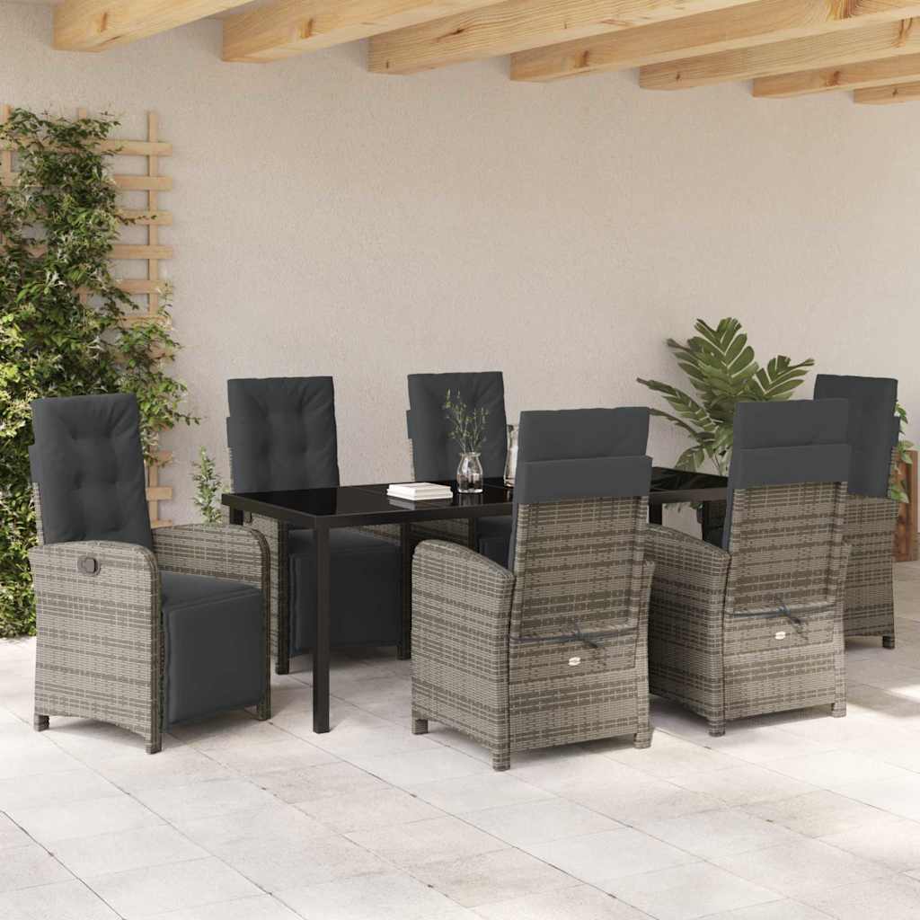 vidaXL Zestaw do jadalni w ogrodzie z poduszką 7 pcs Szary polirattan