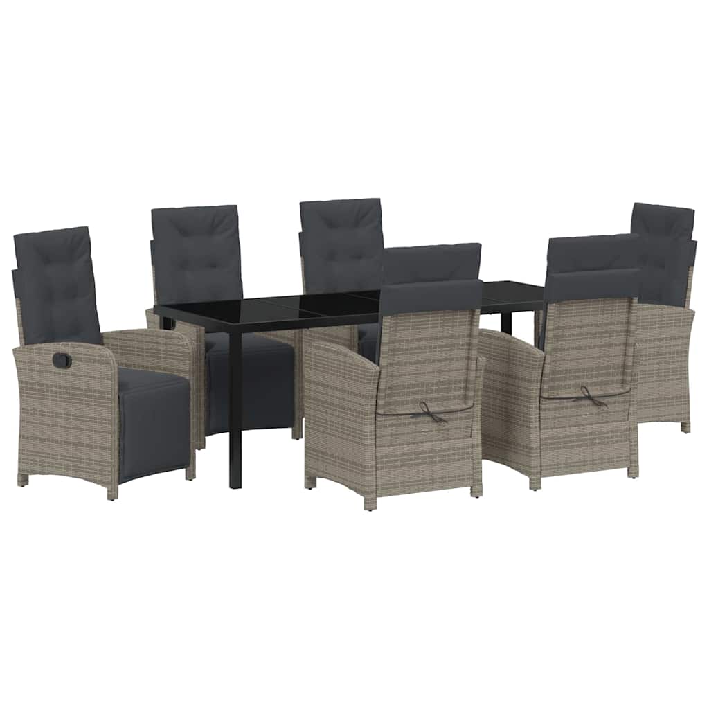 vidaXL Zestaw do jadalni w ogrodzie z poduszką 7 pcs Szary polirattan