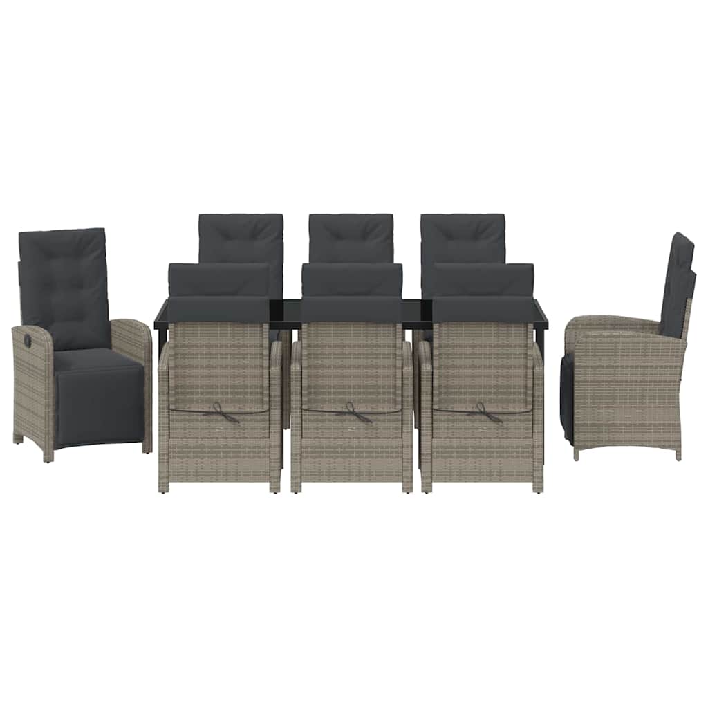 vidaXL Zestaw do jadalni w ogrodzie z poduszką 9 pcs Szary polirattan