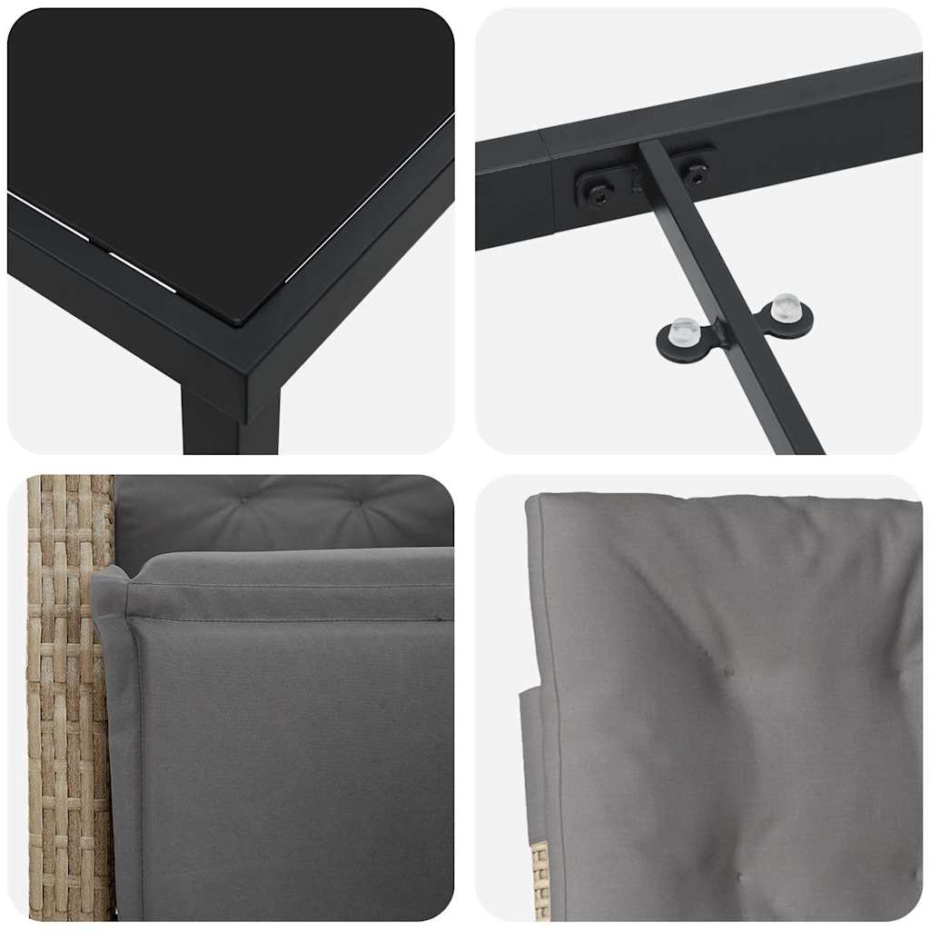vidaXL Zestaw do jadalni w ogrodzie z poduszką 7 pcs Beżowy polirattan