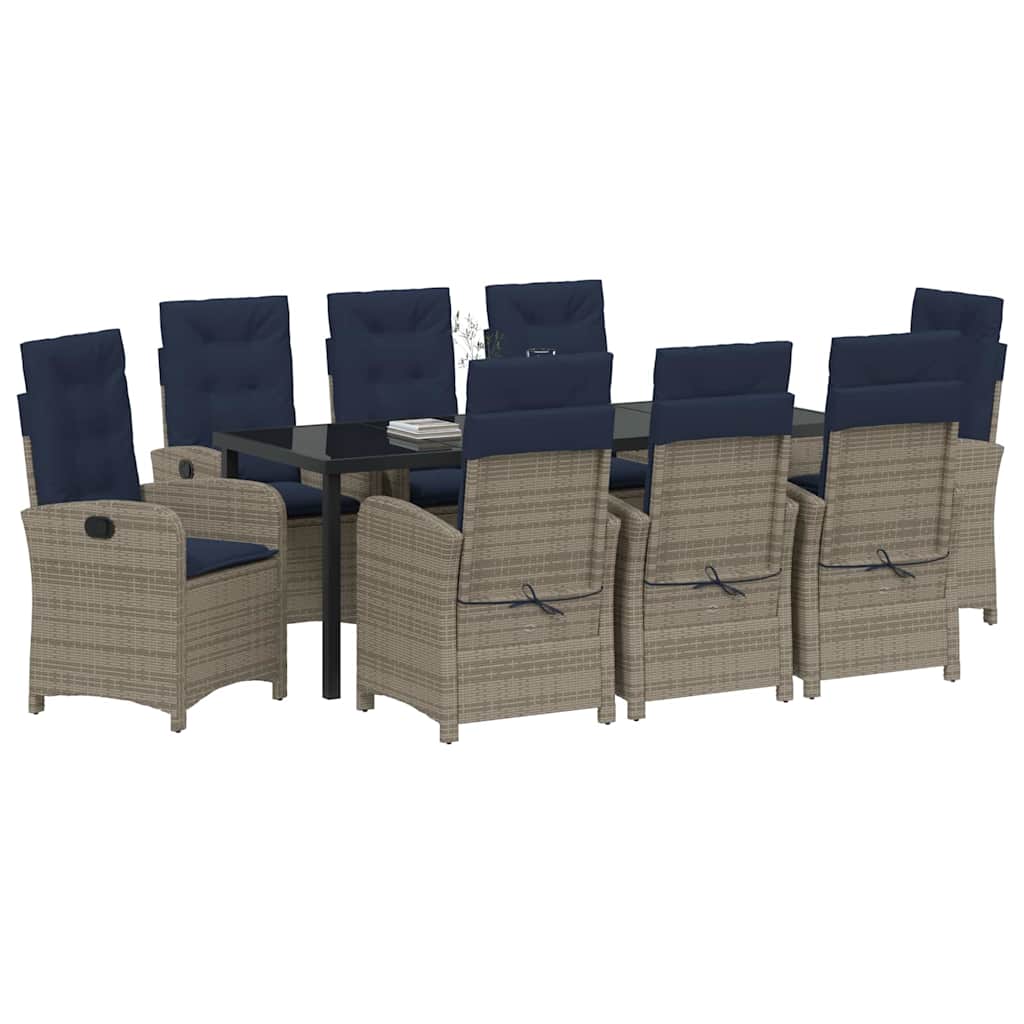 vidaXL Zestaw do jadalni w ogrodzie z poduszką 9 pcs Szary polirattan