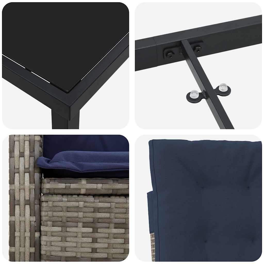 vidaXL Zestaw do jadalni w ogrodzie z poduszką 7 pcs Szary polirattan