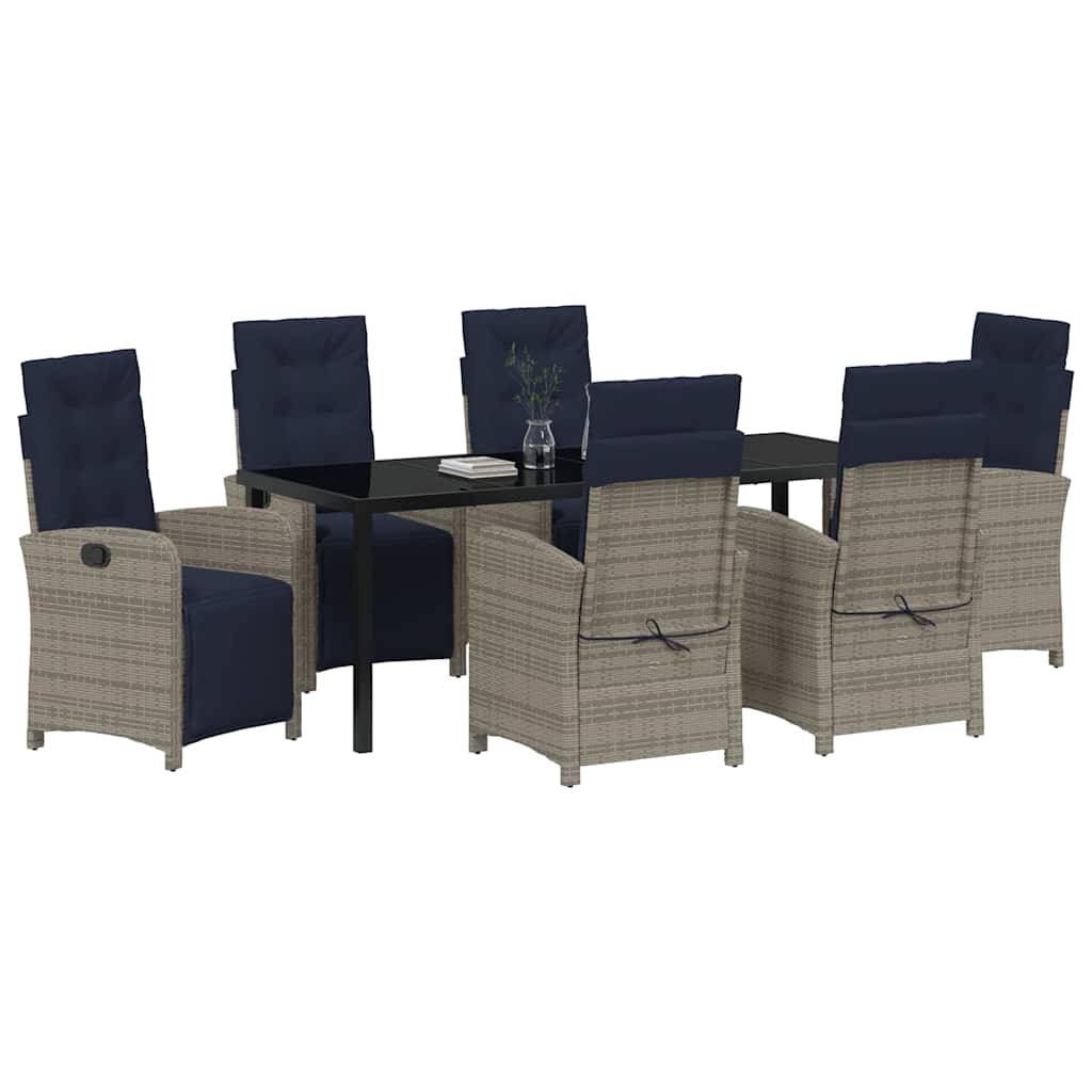 vidaXL Zestaw do jadalni w ogrodzie z poduszką 7 pcs Szary polirattan