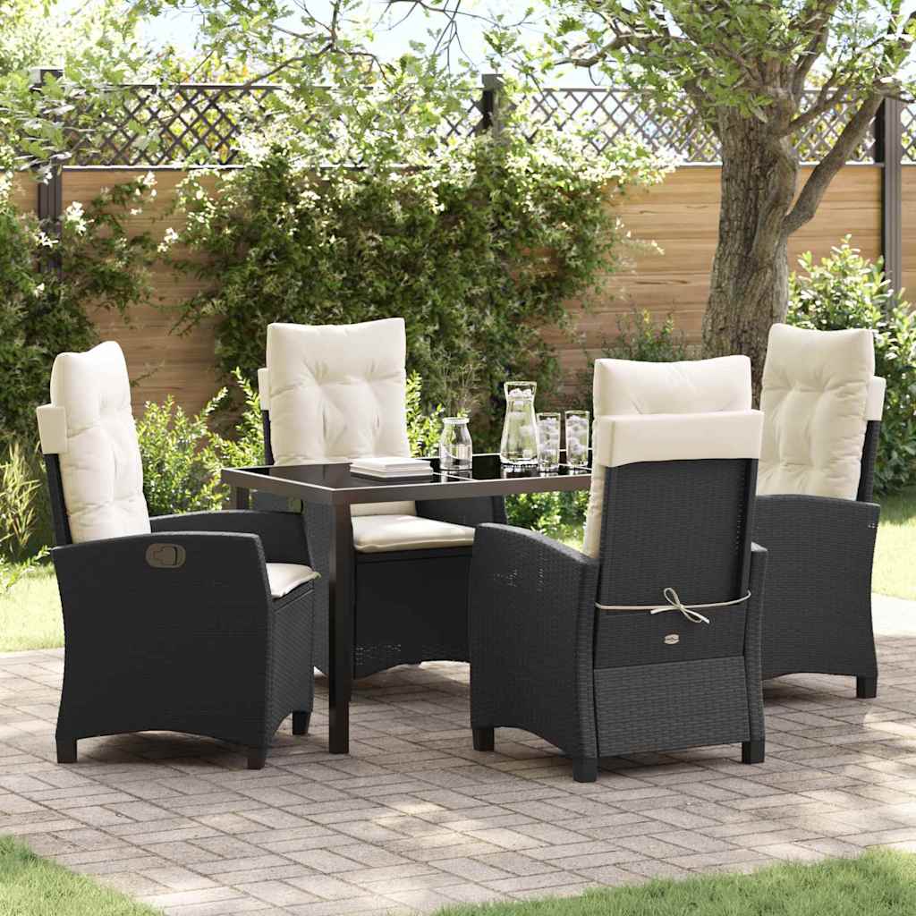 vidaXL Zestaw do jadalni w ogrodzie 5 szt. Czarny polirattan