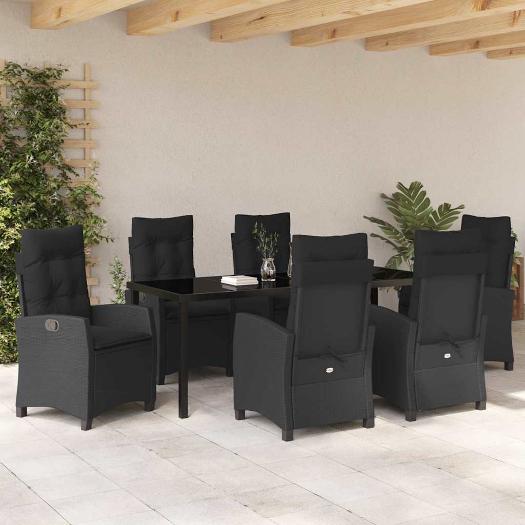 vidaXL Zestaw do jadalni w ogrodzie z poduszką 7 pcs Czarny polirattan