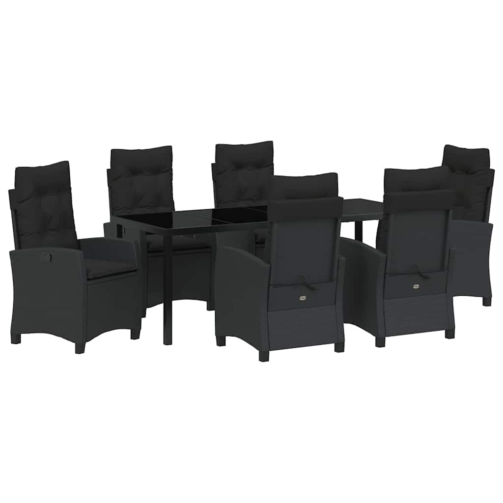 vidaXL Zestaw do jadalni w ogrodzie z poduszką 7 pcs Czarny polirattan