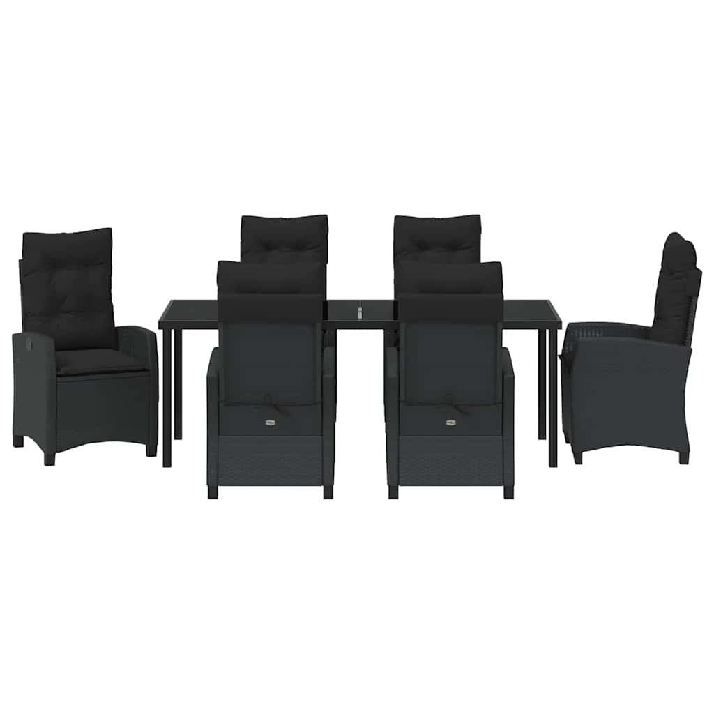 vidaXL Zestaw do jadalni w ogrodzie z poduszką 7 pcs Czarny polirattan