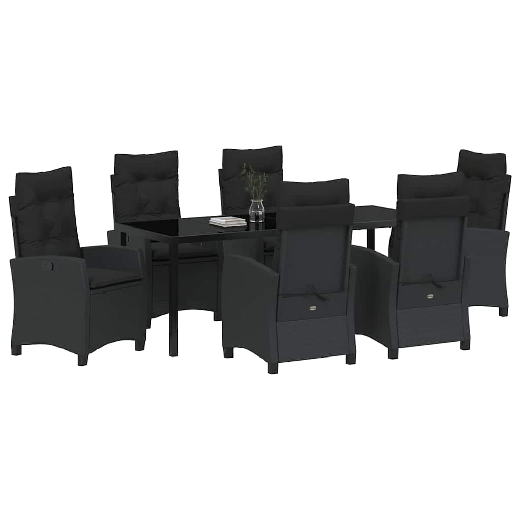 vidaXL Zestaw do jadalni w ogrodzie z poduszką 7 pcs Czarny polirattan