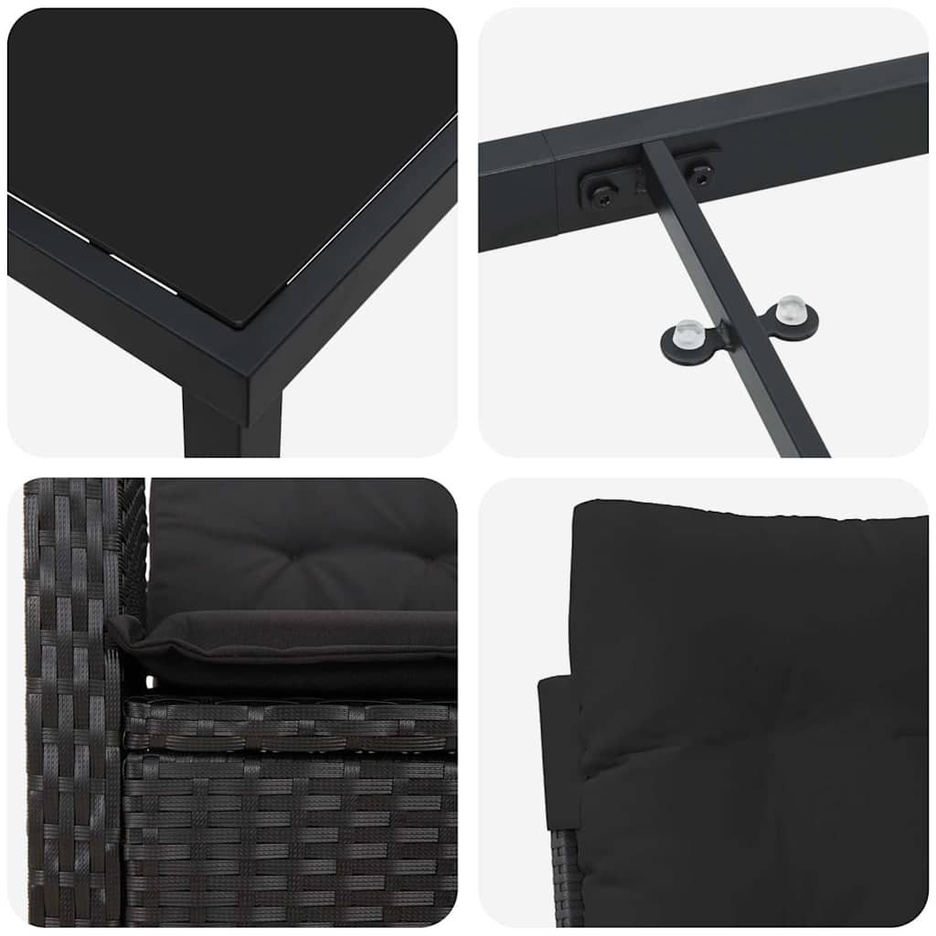 vidaXL Zestaw do jadalni w ogrodzie z poduszką 9 pcs Czarny polirattan