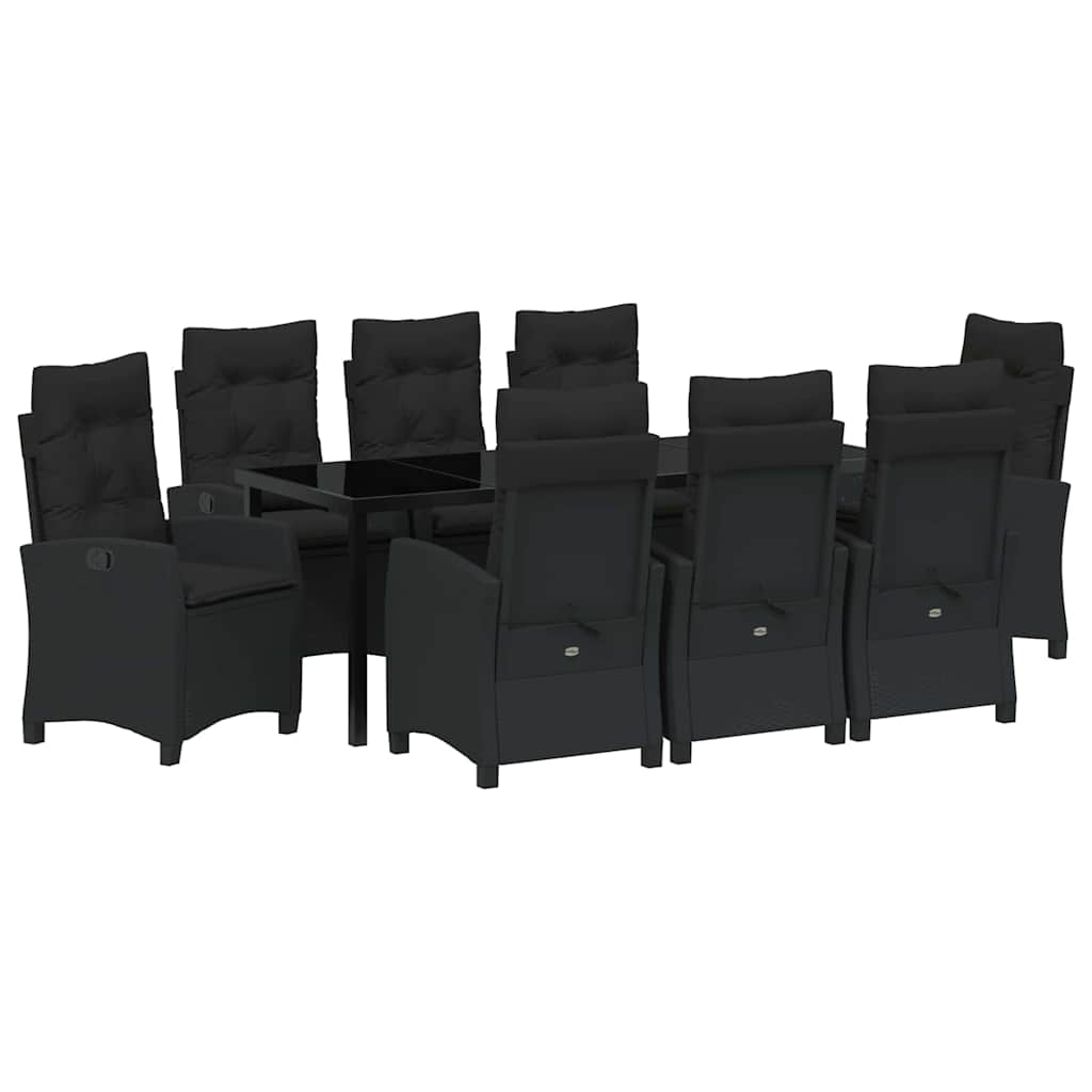 vidaXL Zestaw do jadalni w ogrodzie z poduszką 9 pcs Czarny polirattan