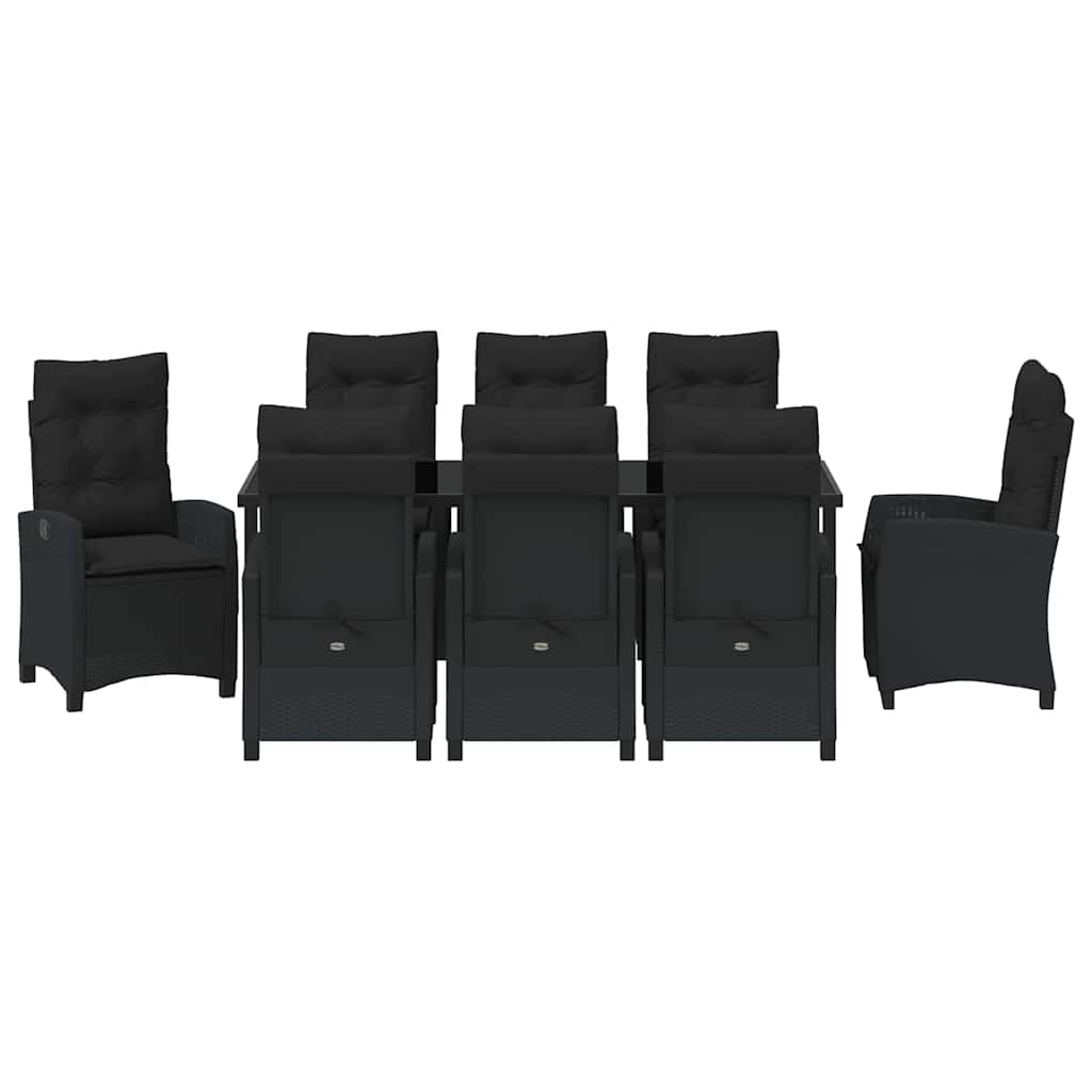 vidaXL Zestaw do jadalni w ogrodzie z poduszką 9 pcs Czarny polirattan
