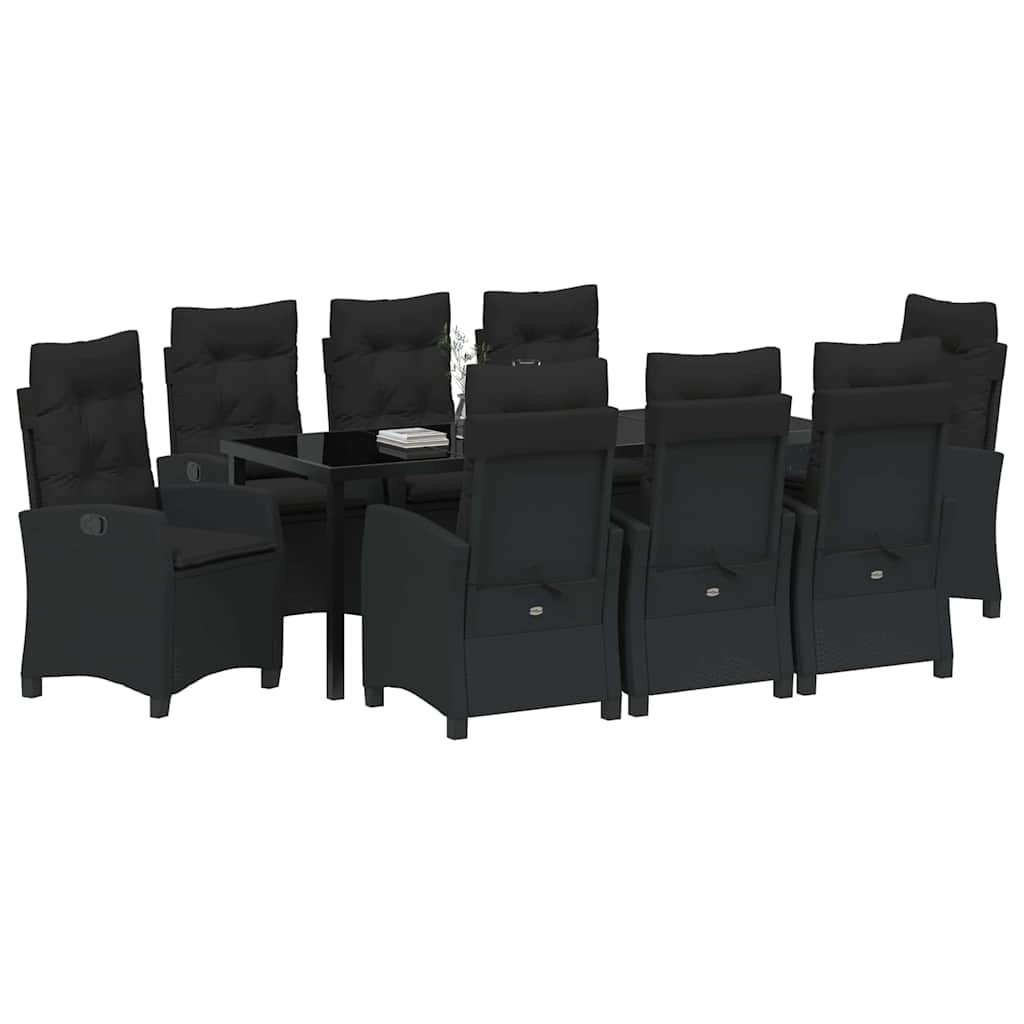 vidaXL Zestaw do jadalni w ogrodzie z poduszką 9 pcs Czarny polirattan