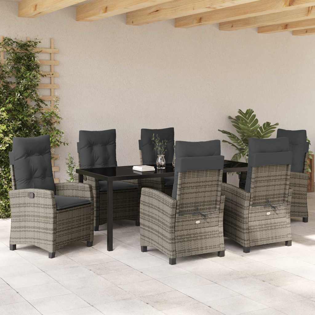vidaXL Zestaw do jadalni w ogrodzie z poduszką 7 pcs Szary polirattan