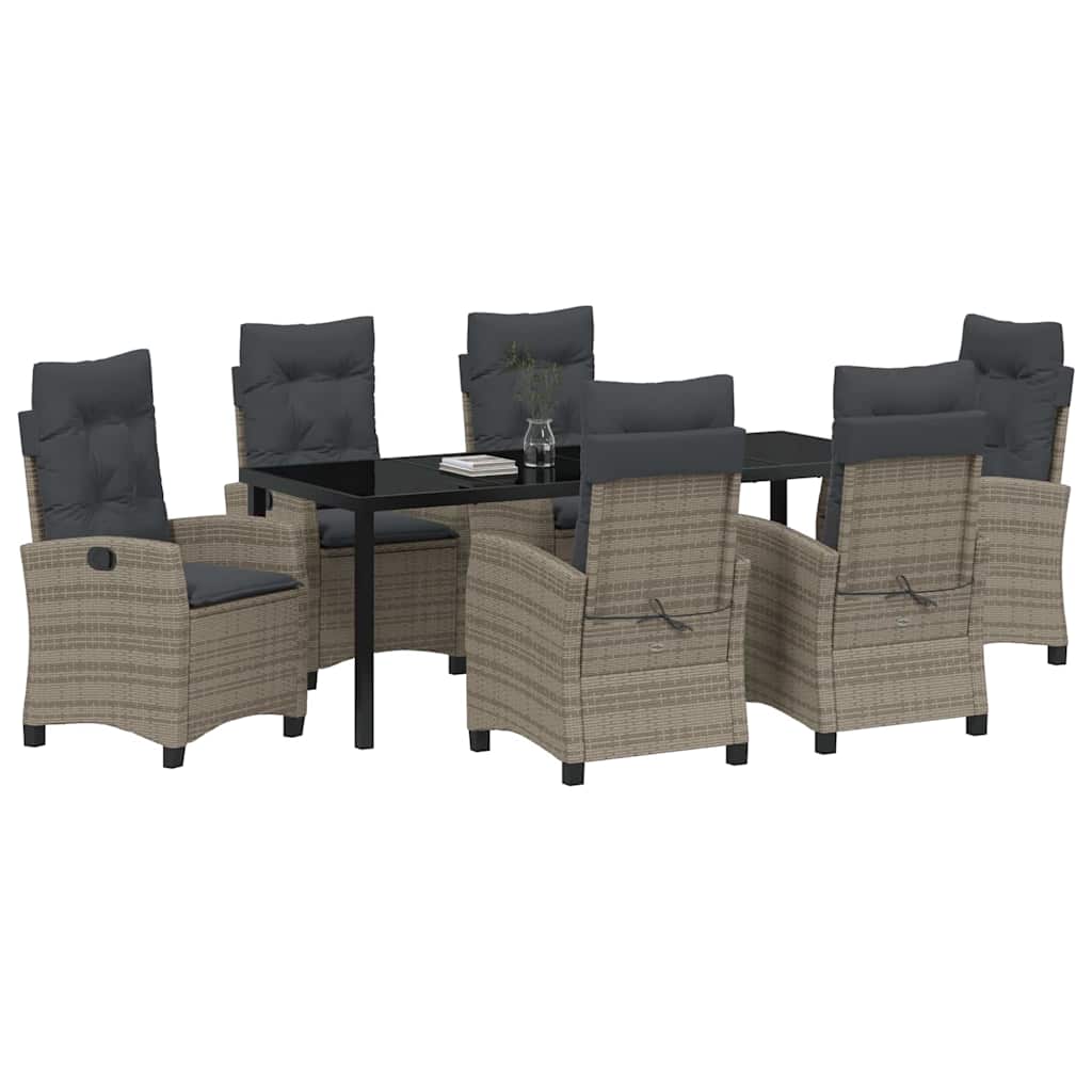 vidaXL Zestaw do jadalni w ogrodzie z poduszką 7 pcs Szary polirattan