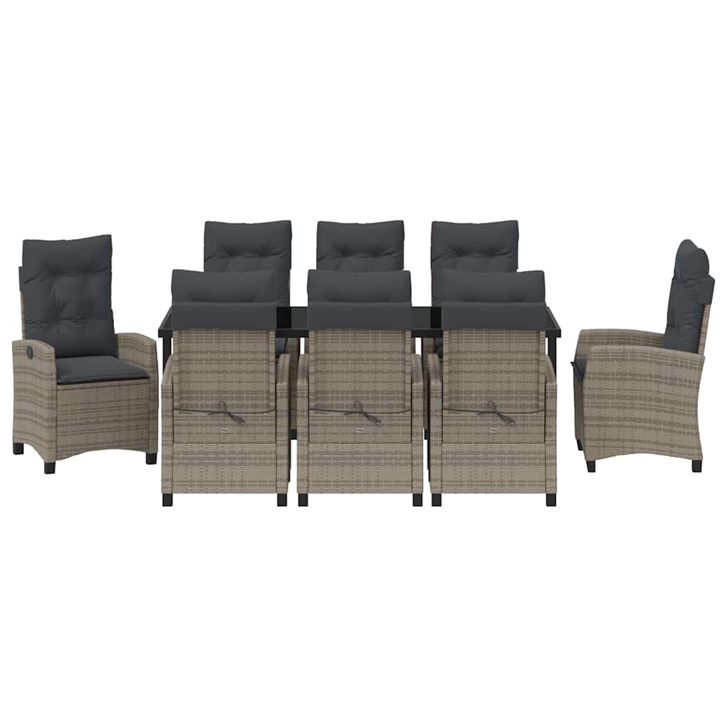 vidaXL Zestaw do jadalni w ogrodzie z poduszką 9 pcs Szary polirattan