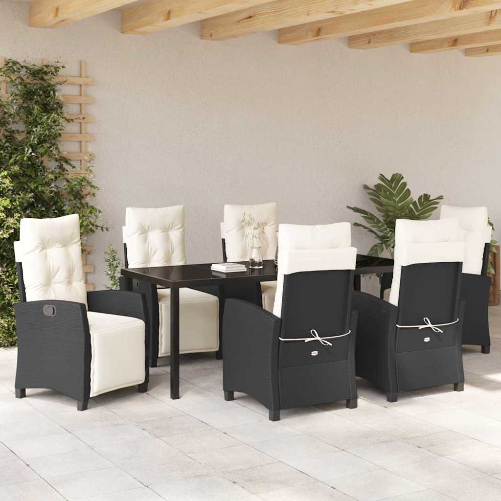 vidaXL Zestaw do jadalni w ogrodzie z poduszką 7 pcs Czarny polirattan