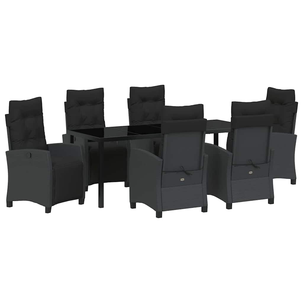 vidaXL Zestaw do jadalni w ogrodzie z poduszką 7 pcs Czarny polirattan