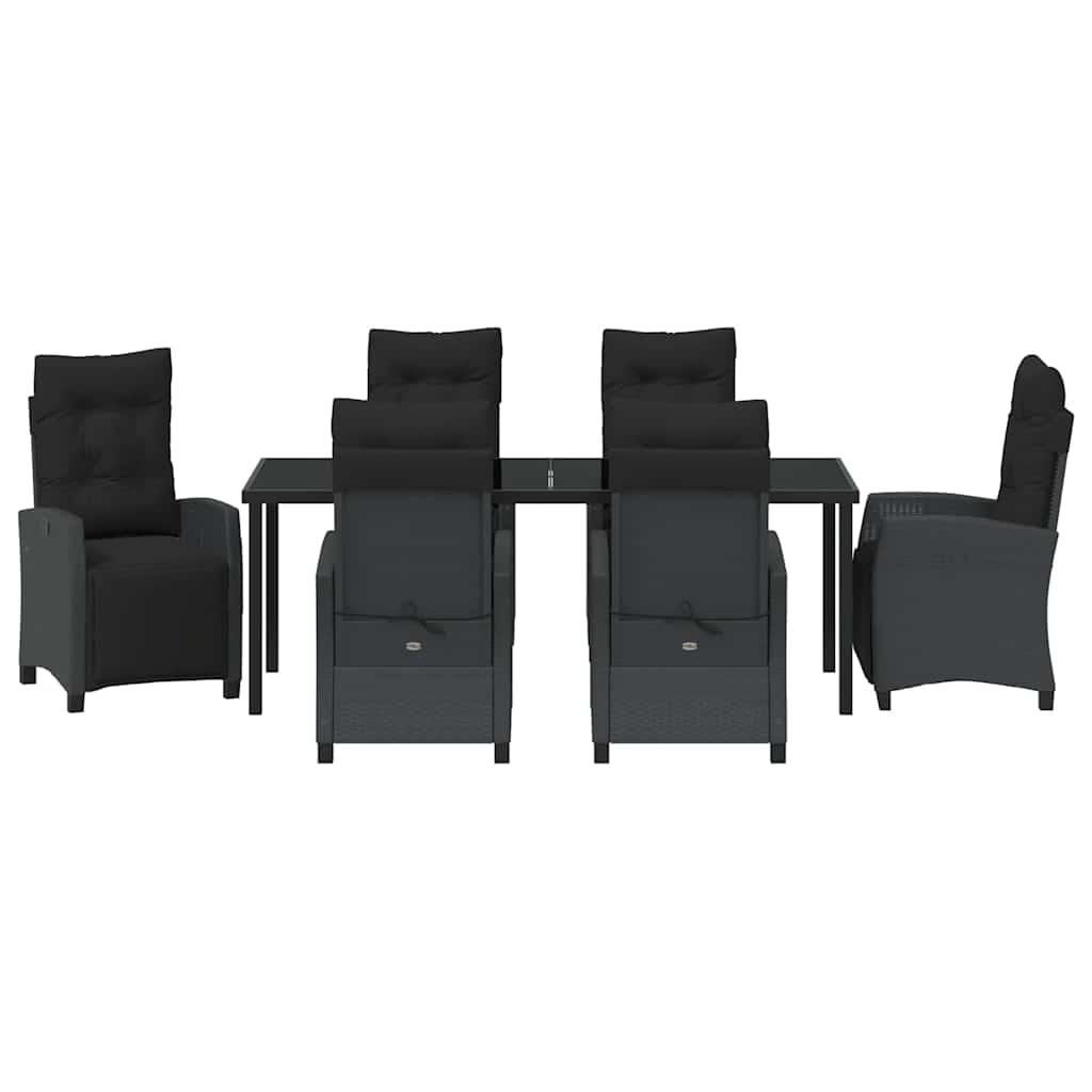 vidaXL Zestaw do jadalni w ogrodzie z poduszką 7 pcs Czarny polirattan