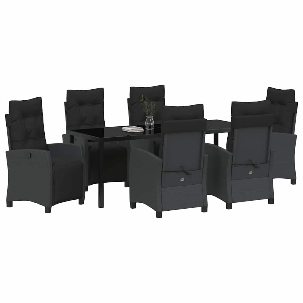 vidaXL Zestaw do jadalni w ogrodzie z poduszką 7 pcs Czarny polirattan