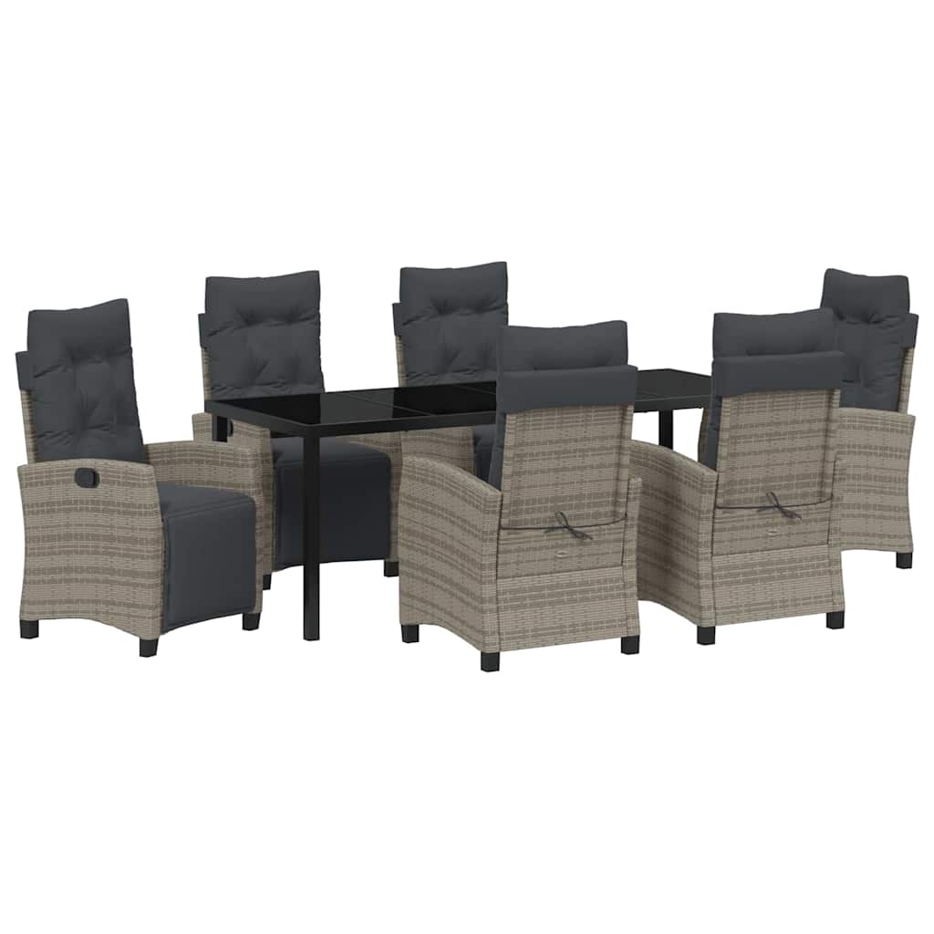 vidaXL Zestaw do jadalni w ogrodzie z poduszką 7 pcs Szary polirattan