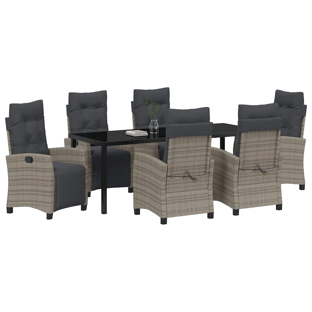 vidaXL Zestaw do jadalni w ogrodzie z poduszką 7 pcs Szary polirattan