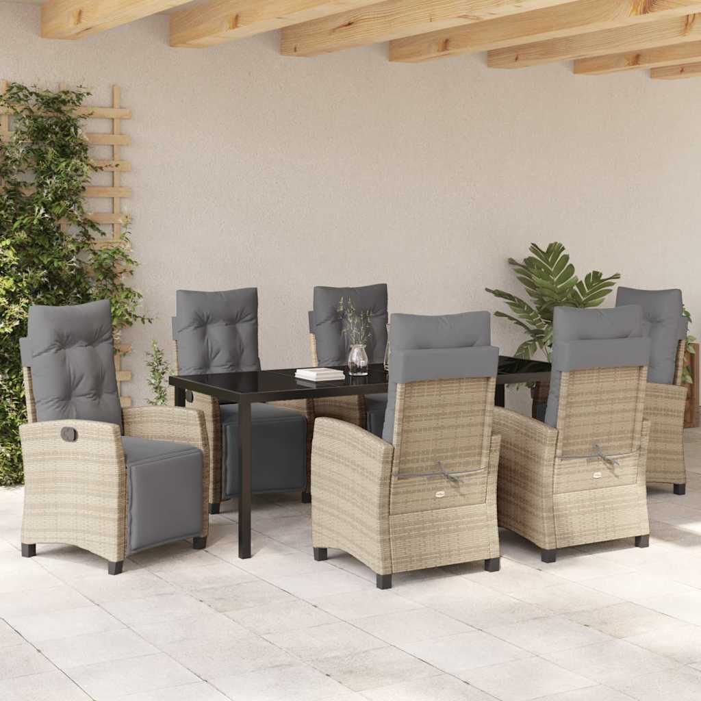 vidaXL Zestaw do jadalni w ogrodzie z poduszką 7 pcs Beżowy polirattan
