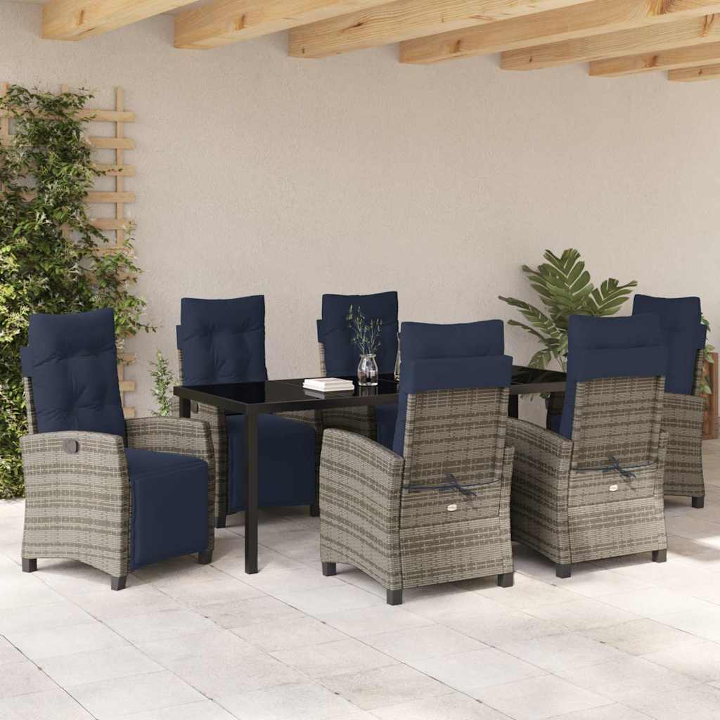 vidaXL Zestaw do jadalni w ogrodzie z poduszką 7 pcs Szary polirattan